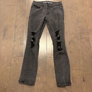 Hot Topic HT Denim Skinny Jeans Distressed Ripped Black Wash Mens 32x32